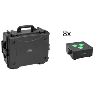 EUROLITE Set 8x AKKU IP Flat Light 3 bk + Plastic case with trolley