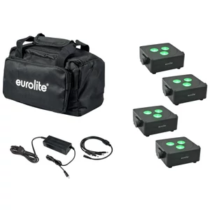 EUROLITE Set 4x AKKU IP Flat Light 3 bk + Charger + Soft Bag
