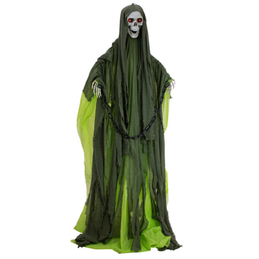 EUROPALMS Halloween Figure Skeleton with green cape, animated, 170cm