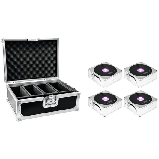 EUROLITE Set 4x AKKU IP Flat Light 1 chrome + Case