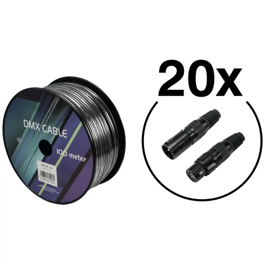 EUROLITE Set DMX cable 2x0.22 100m sw + 40 connectors