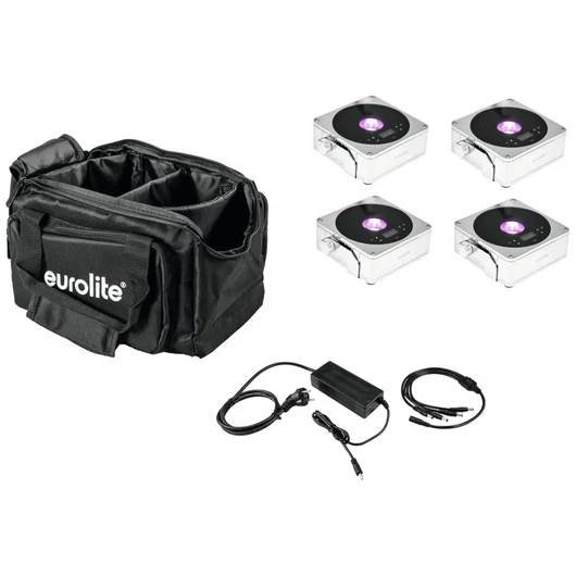 EUROLITE Set 4x AKKU IP Flat Light 1 chrome + Soft-Bag + Charger