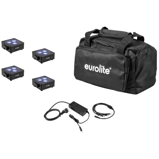 EUROLITE Set 4x AKKU Flat Light 3 bk + Charger + Soft-Bag