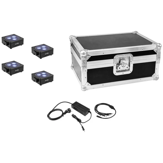 EUROLITE Set 4x AKKU Flat Light 3 bk + Charger + Case