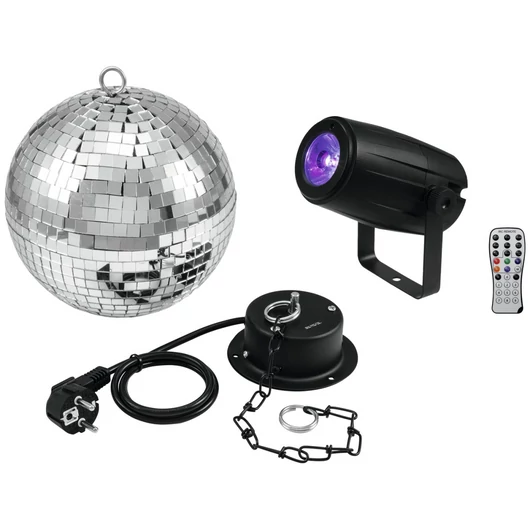 EUROLITE Mirror Ball 20cm with motor + LED PST-5 QCL Spot bk