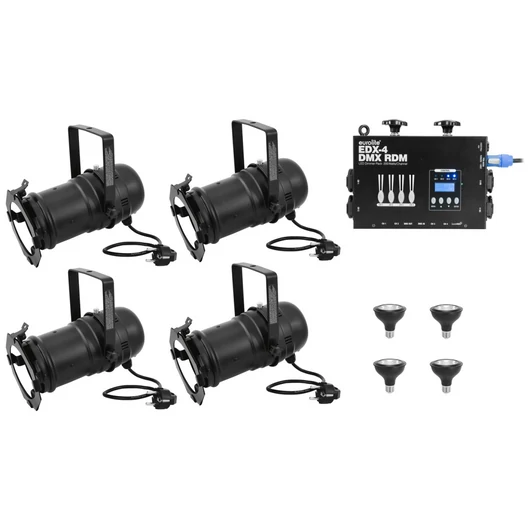 EUROLITE Set 4x PAR-30 Spot bk dim2warm + EDX-4 DMX RDM LED Dimmer Pack