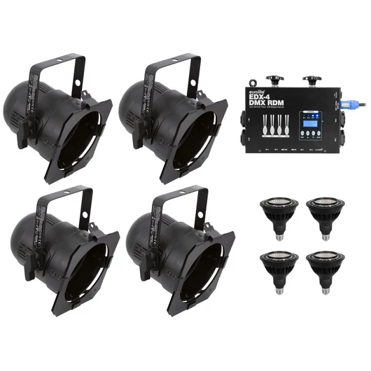 EUROLITE Set 4x PAR-38 Spot bk dim2warm + EDX-4 DMX RDM LED Dimmer pack