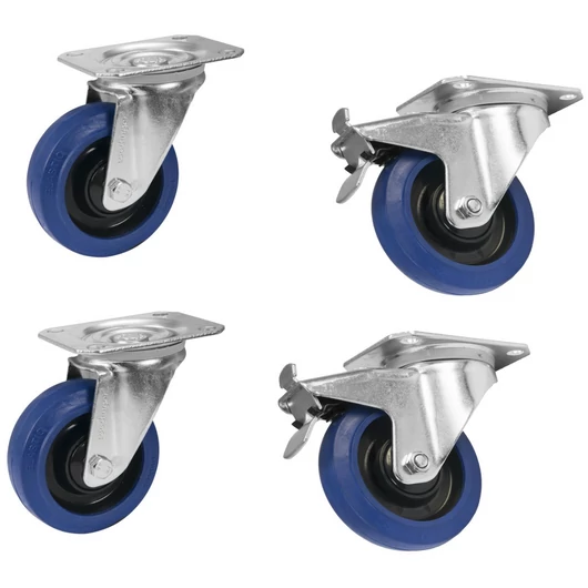 ROADINGER Set Swivel castors 100mm blue 2x RD-100 + 2x RD-100B with brake