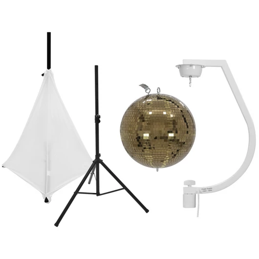 EUROLITE Set Mirror ball 30cm gold with stand and tripod cover white