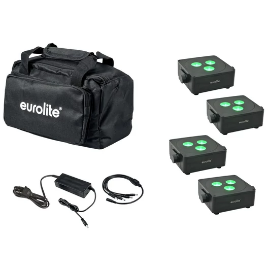 EUROLITE Set 4x AKKU IP Flat Light 3 bk + Charger + Soft Bag