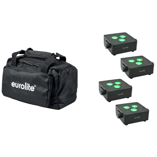 EUROLITE Set 4x AKKU IP Flat Light 3 bk + Soft Bag