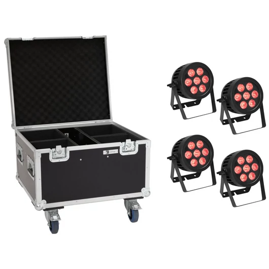 EUROLITE Set 4x LED IP PAR 7x8W QCL Spot + Case with wheels