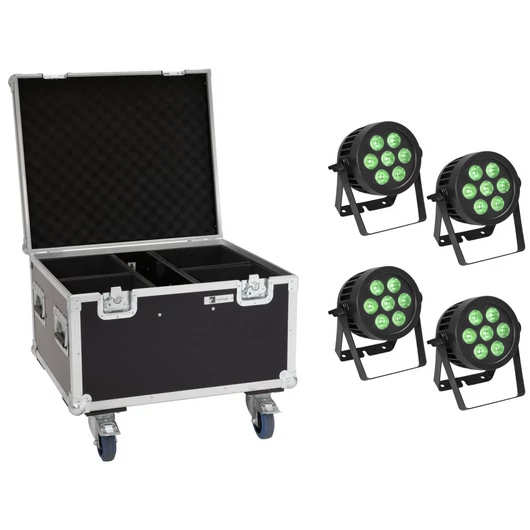 EUROLITE Set 4x LED IP PAR 7x9W SCL Spot + Case with wheels