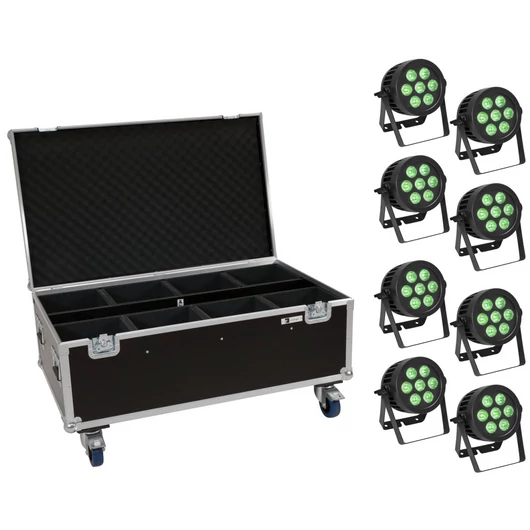 EUROLITE Set 8x LED IP PAR 7x9W SCL Spot + Case with wheels