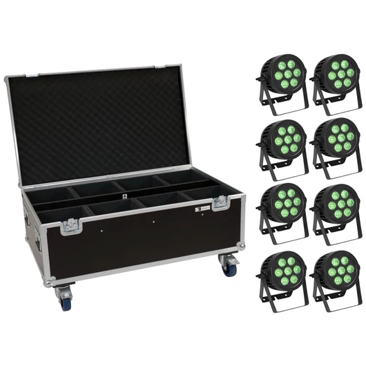 EUROLITE Set 8x LED IP PAR 7x8W QCL Spot + Case with wheels