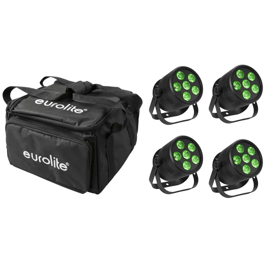 EUROLITE Set 4x LED Silent Par 6 QCL Floor bk + Soft Bag