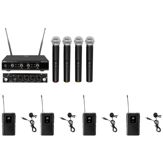 OMNITRONIC Set UHF-E4 Wireless Mic System + 4x BP + 4x Lavalier Microphone 823.6/826.1/828.6/831.1MHz