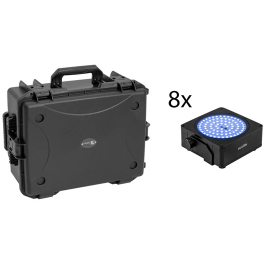 EUROLITE Set 8x AKKU IP Flat Light SMD bk + Plastic case with trolley