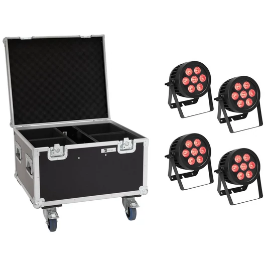 EUROLITE Set 4x LED IP PAR 7x8W QCL Spot + Case with wheels