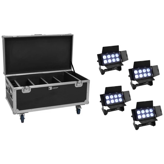 EUROLITE Set 4x AKKU Multiflood IP 8x10W RGBW Wash CRMX + Case with charging function