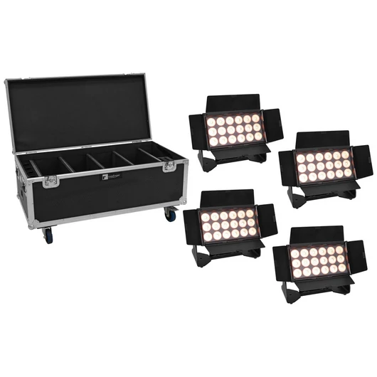EUROLITE Set 4x AKKU Multiflood IP 18x10W RGBW Wash CRMX + Case with wheels