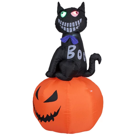 EUROPALMS Halloween Inflatable Figure Cat with Pumpkin, 183cm